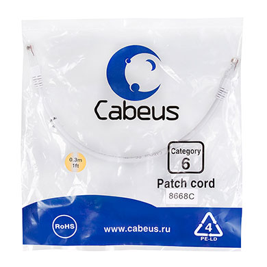 Cabeus PC-UTP-RJ45-Cat.6-0.3m-WH