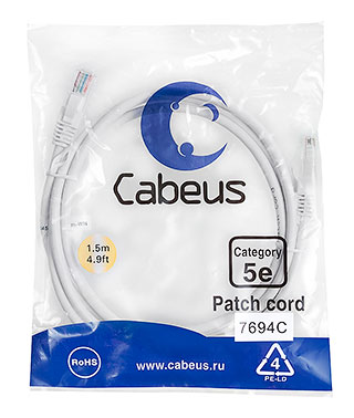 Cabeus PC-UTP-RJ45-Cat.5e-1.5m-WH