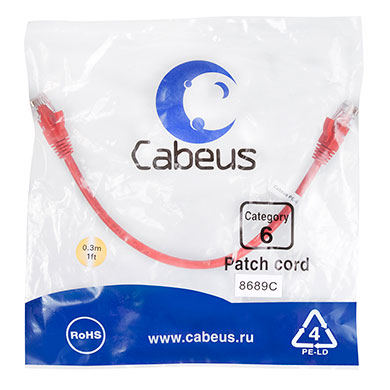 Cabeus PC-UTP-RJ45-Cat.6-0.3m-RD