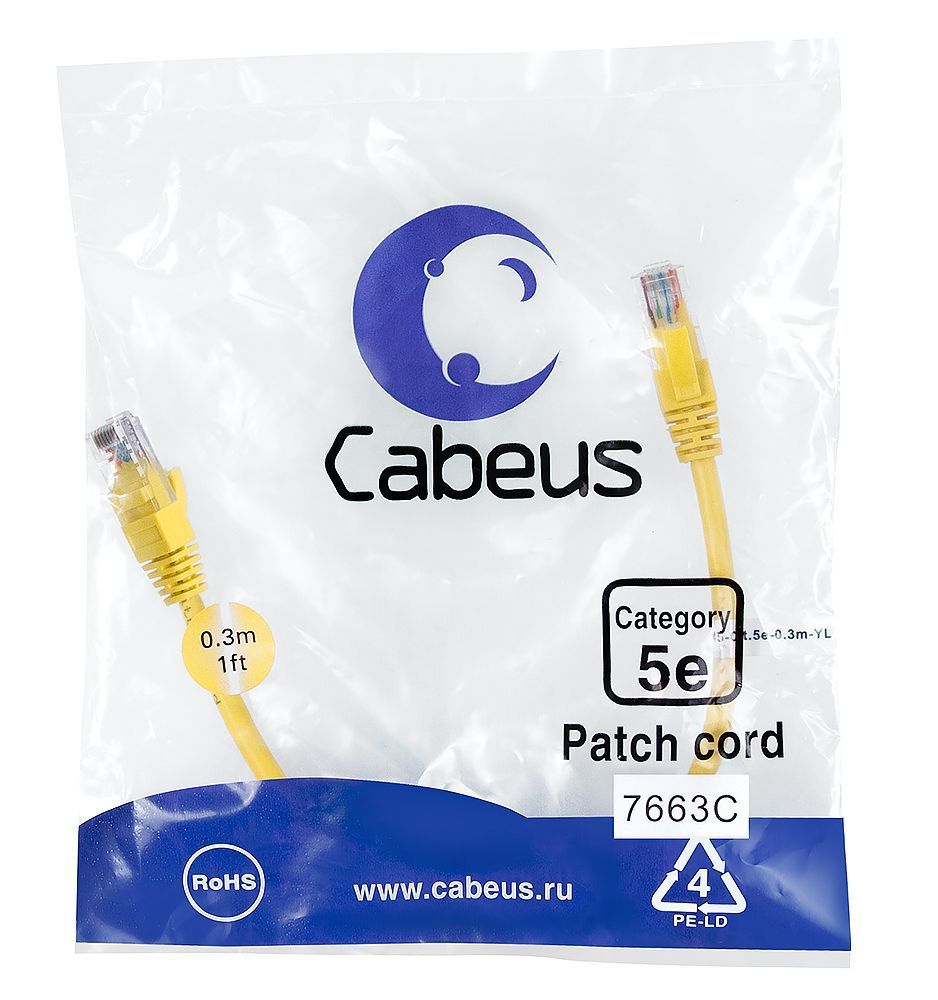 Cabeus PC-UTP-RJ45-Cat.5e-0.3m-YL-LSZH