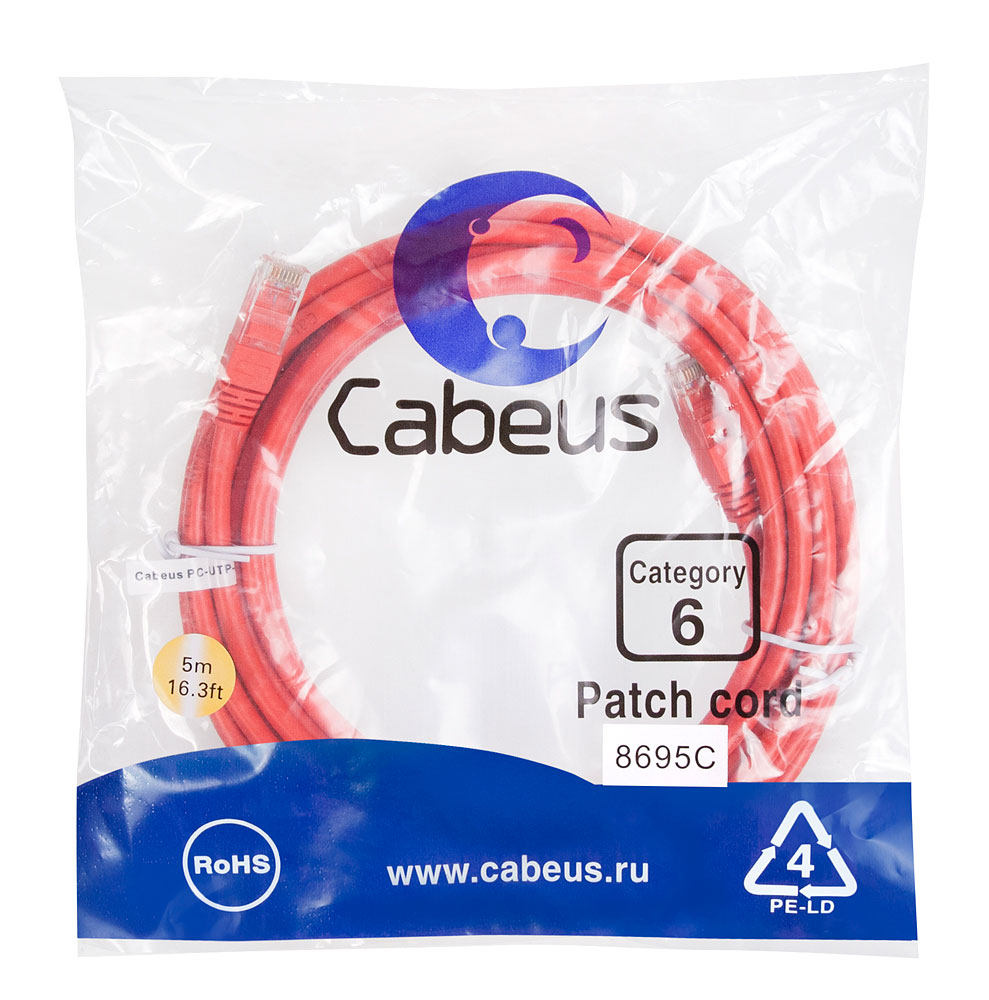 Cabeus PC-UTP-RJ45-Cat.6-5m-RD
