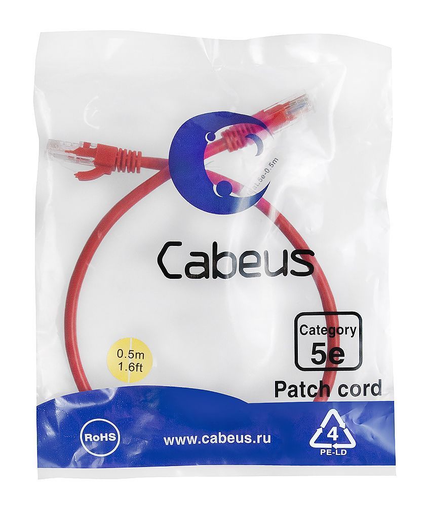 Cabeus PC-UTP-RJ45-Cat.5e-0.5m-RD