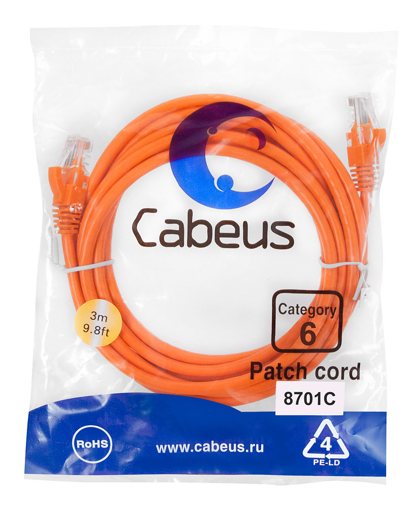 Cabeus PC-UTP-RJ45-Cat.6-3m-OR