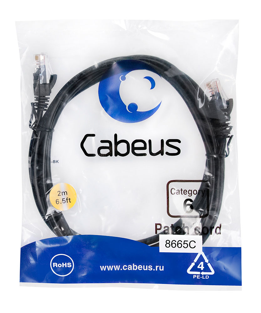 Cabeus PC-UTP-RJ45-Cat.6-2m-BK