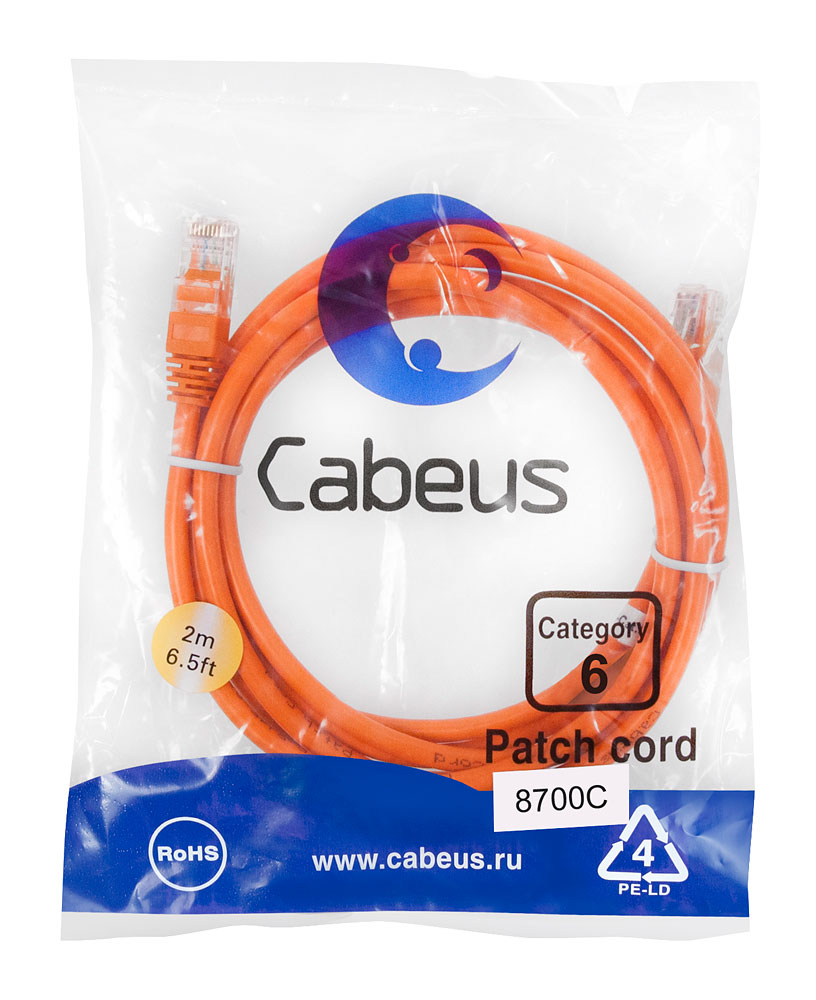 Cabeus PC-UTP-RJ45-Cat.6-2m-OR