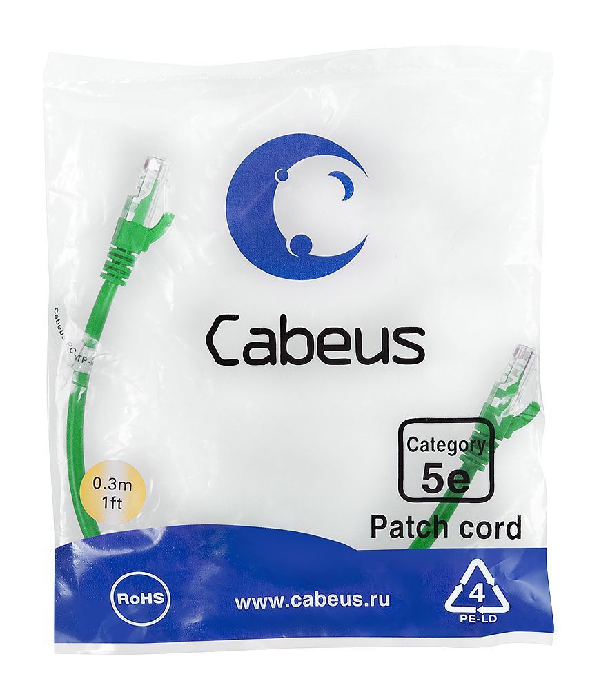 Cabeus PC-UTP-RJ45-Cat.5e-0.3m-GN-LSZH