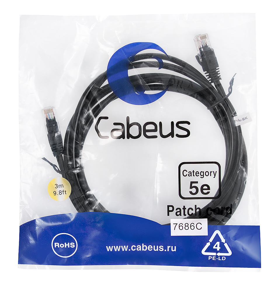 Cabeus PC-UTP-RJ45-Cat.5e-3m-BK