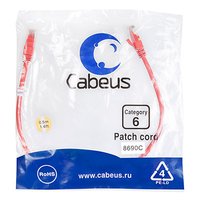 Cabeus PC-UTP-RJ45-Cat.6-0.5m-RD
