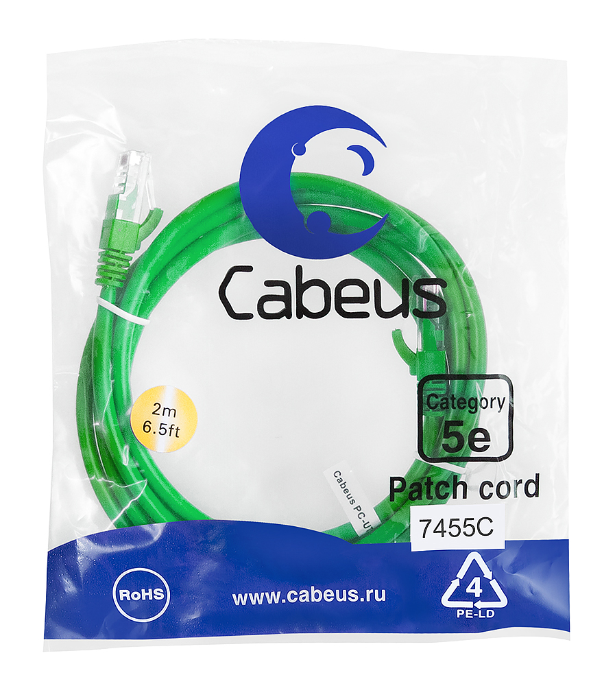 Cabeus PC-UTP-RJ45-Cat.5e-2m-GN-LSZH