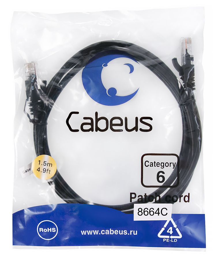 Cabeus PC-UTP-RJ45-Cat.6-1.5m-BK