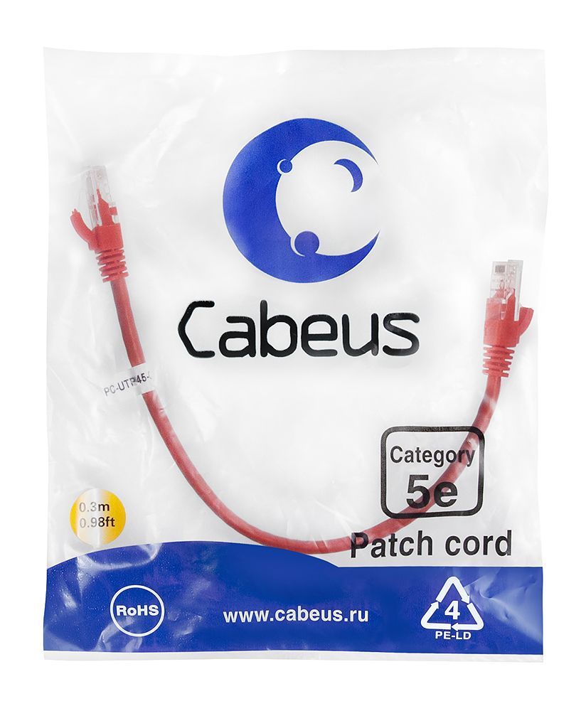 Cabeus PC-UTP-RJ45-Cat.5e-0.3m-RD