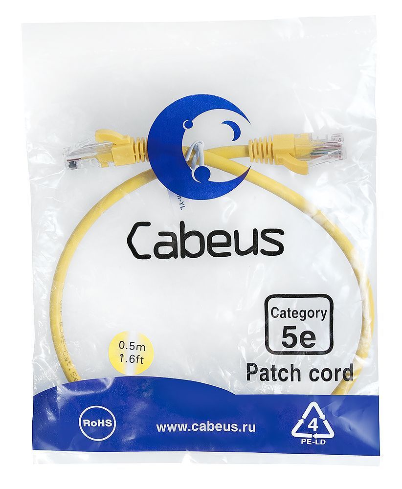 Cabeus PC-UTP-RJ45-Cat.5e-0.5m-YL