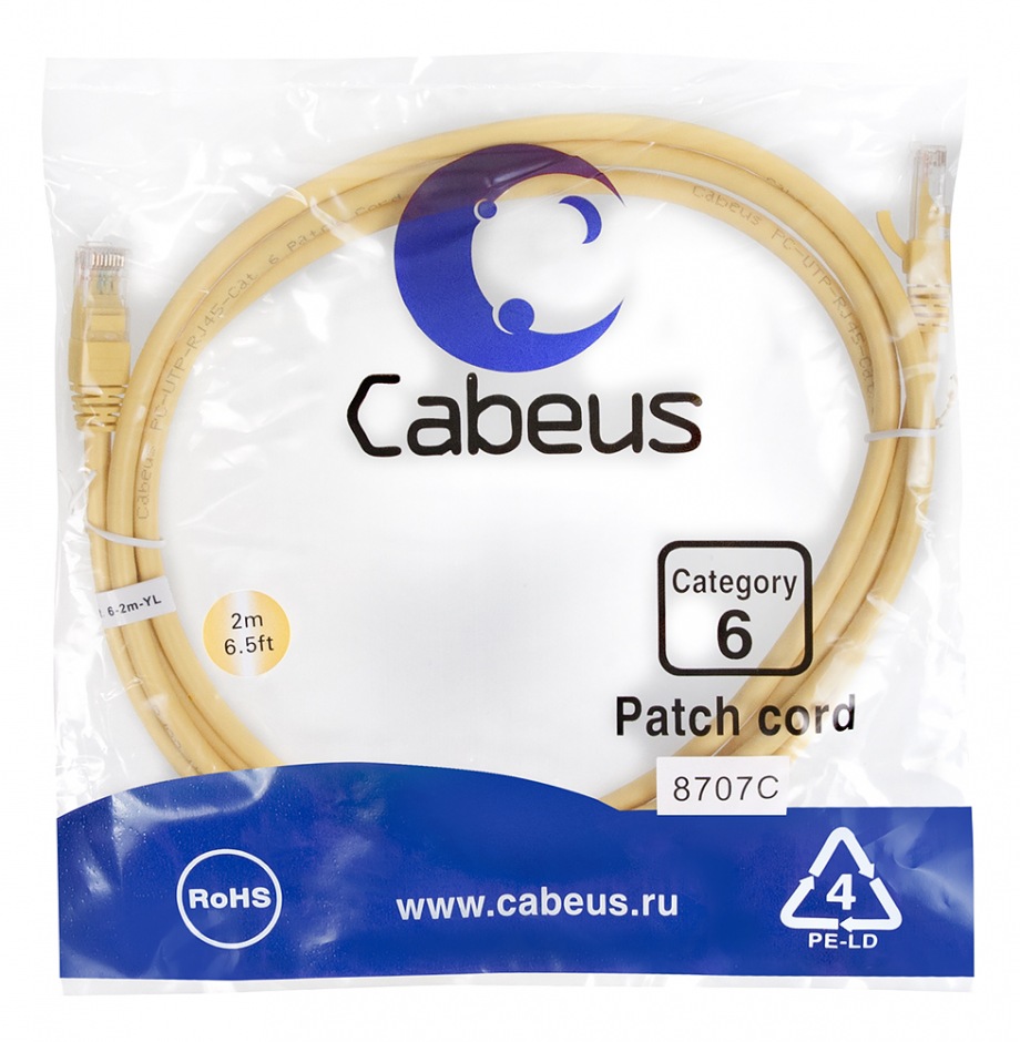 Cabeus PC-UTP-RJ45-Cat.6-2m-YL