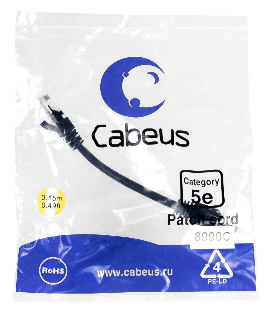 Cabeus PC-UTP-RJ45-Cat.5e-0.15m-BK