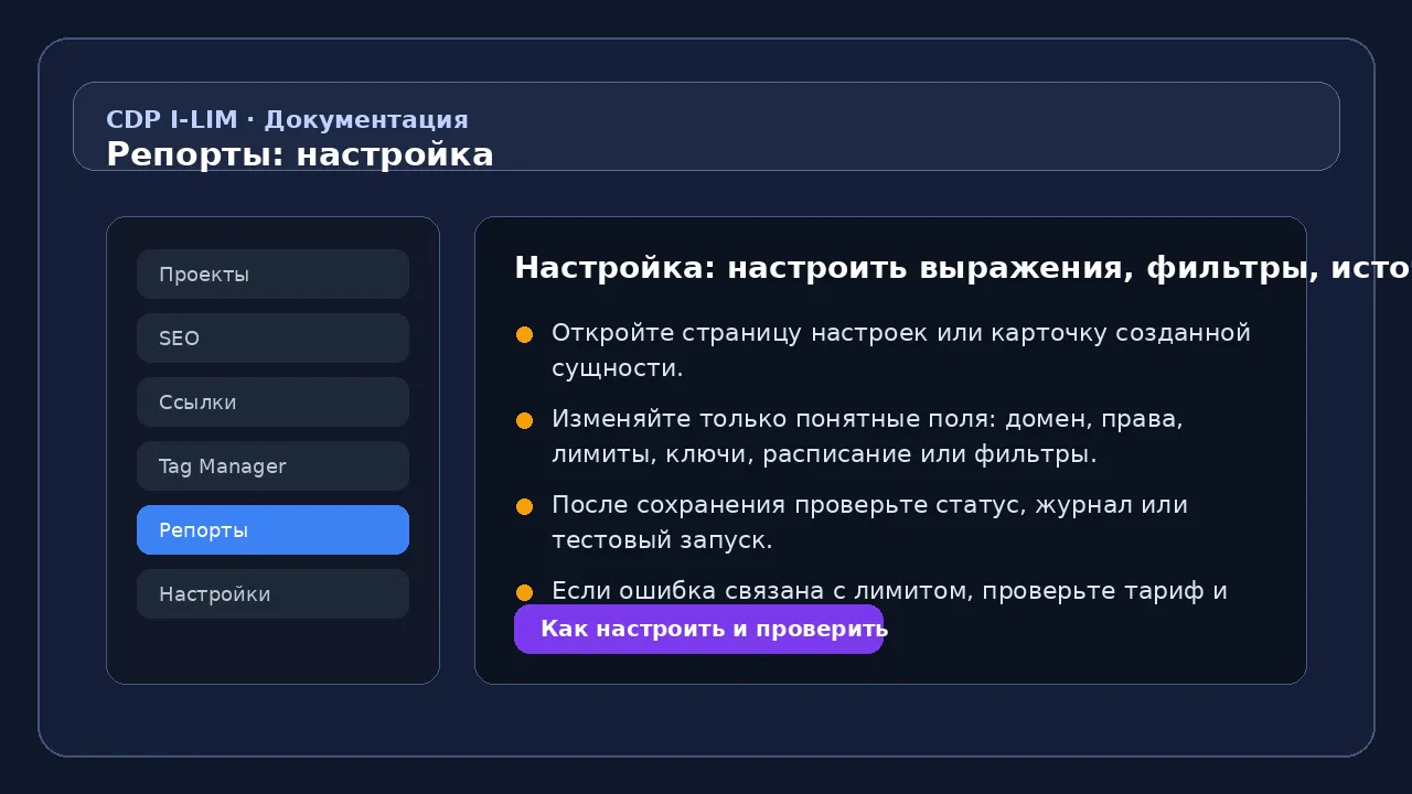Репорты: проверка настройки