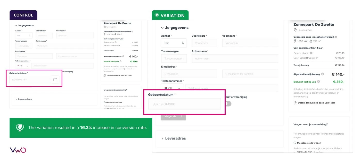 Vandebron — Изменения поля даты рождения