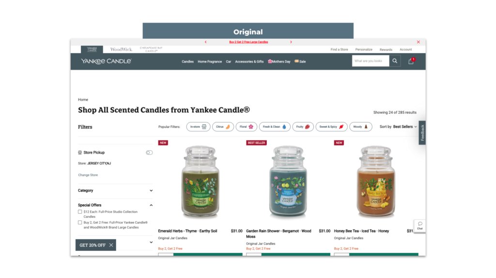 Yankee Candle: разделить быстрые и основные фильтры — Исходная категория