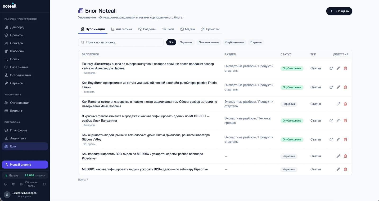Генератор текстов для блога в Noteall