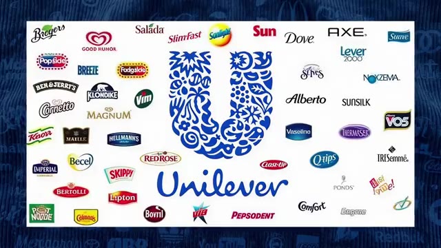 22:00 — Показан коллаж с логотипом Unilever в центре и множеством брендов компании, размещённых