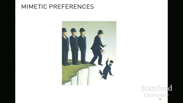 38:30 — Слайд «Mimetic Preferences» с иллюстрацией: несколько одинаково одетых мужчин стоят у
