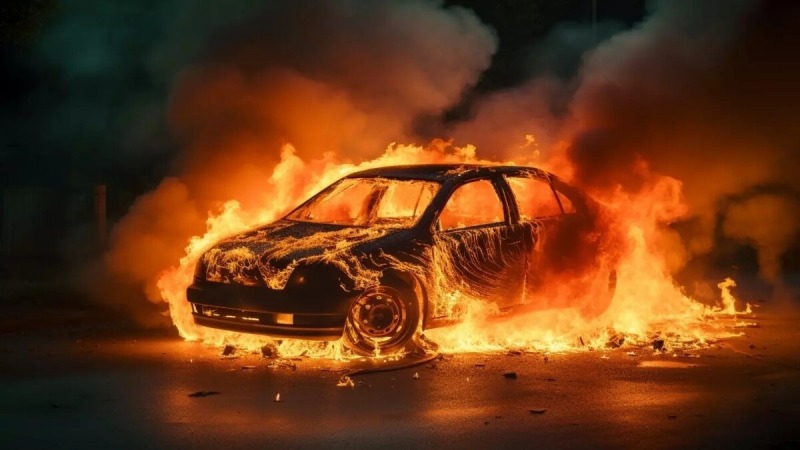 В Ростовской области у преступников загорелся угнанный автомобиль