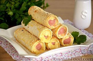 Сосиски с сыром в лаваше (в духовке)