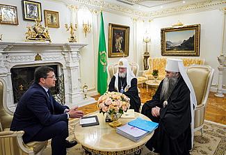 Патриарх Московский и всея Руси Кирилл провел встречу с  Глебом Никитиным и митрополитом Нижегородским и Арзамасским Георгием