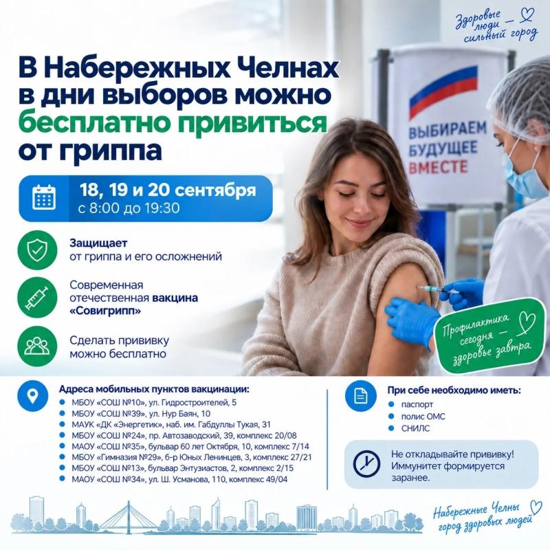 В Набережных Челнах в дни выборов развернут мобильные пункты вакцинации