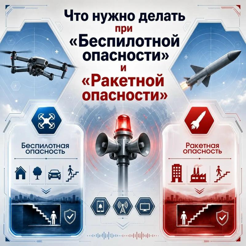 ️ Как действовать при объявлении режимов «Беспилотная опасность» и «Ракетная опасность»?