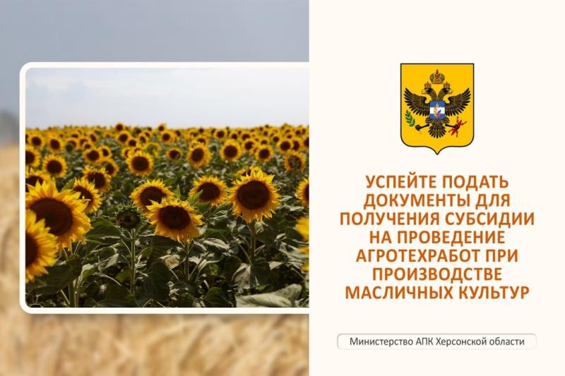 УСПЕЙТЕ ПОДАТЬ ДОКУМЕНТЫ ДЛЯ ПОЛУЧЕНИЯ СУБСИДИИ НА ПРОВЕДЕНИЕ АГРОТЕХРАБОТ ПРИ ПРОИЗВОДСТВЕ МАСЛИЧНЫХ КУЛЬТУР ДО 16.12.2024