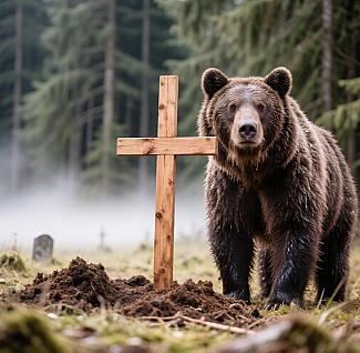 Медведь пришёл на кладбище