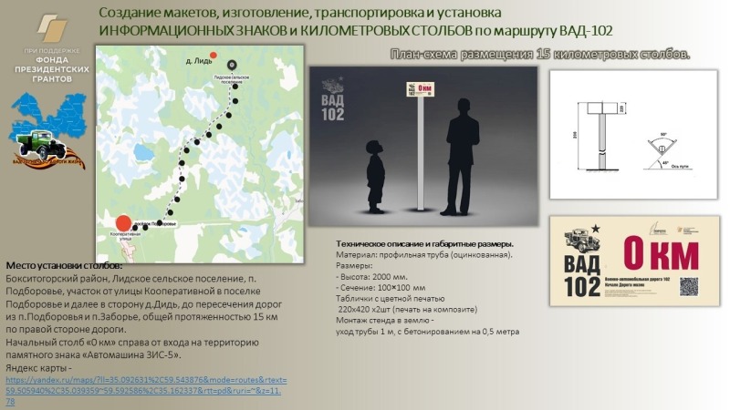 Четыре новых информационных знака появятся в ближайшее время на территории реализации проекта «Военно-автомобильная дорога (ВАД) 102. Начало Дороги Жизни.»