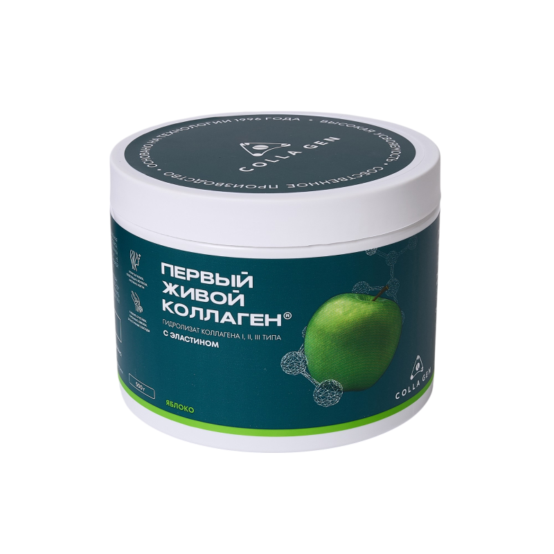 ЖИВОЙ КОЛЛАГЕН со вкусом ЯБЛОКО, с эластином, 500 г, курс на 1,5 месяца
