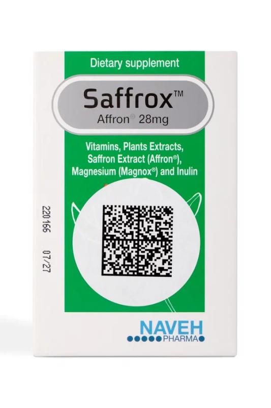 Saffrox Naveh pharma, БАД, 28 мг шафрана, витамины В6, В12, В9, магний, для нервной системы (натуральный антидепрессант)