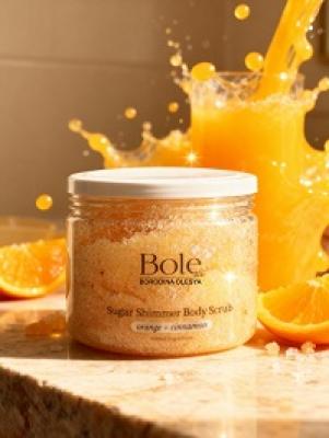 Скраб натуральный для тела с шиммером bole, выравнивает кожу, корица апельсин