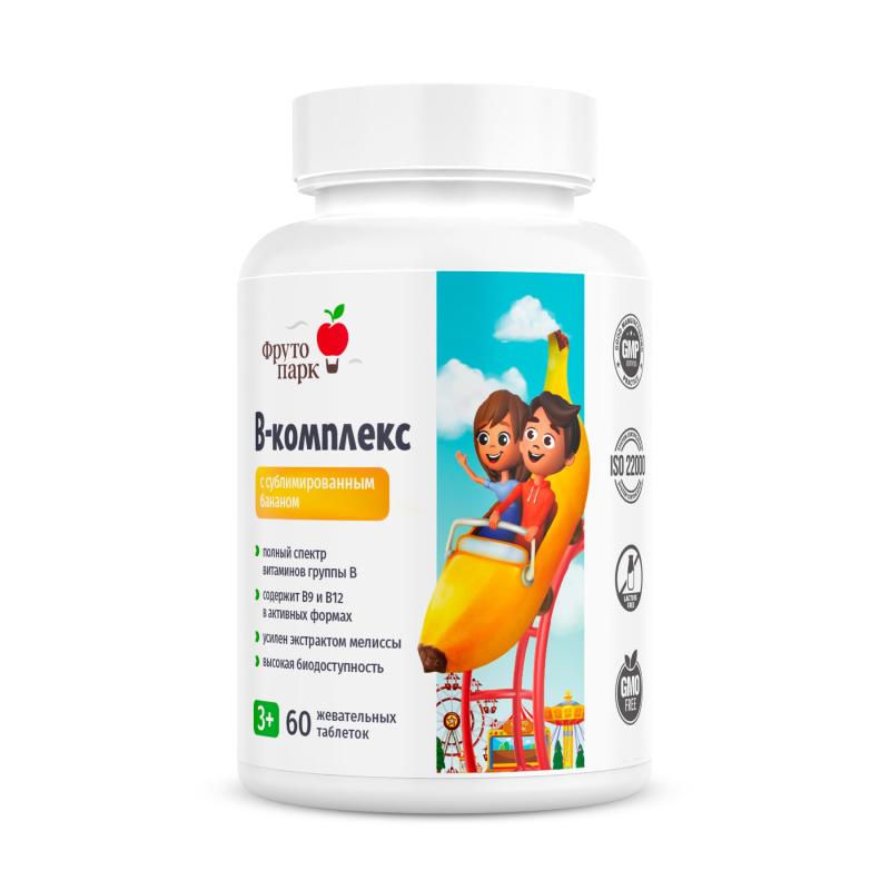 Фруто парк, B-комплекс с сублимированным бананом, жевательные таблетки, 60 шт.