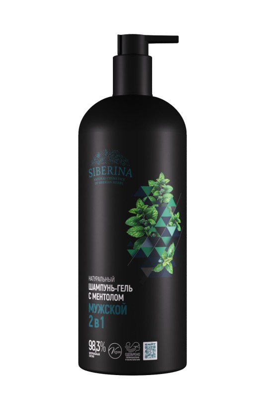 Натуральный шампунь-гель 2 в 1 мужской c ментолом