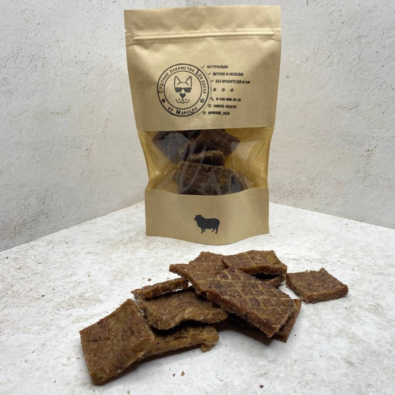 Чипсы из бараньего корня с говяжьим фаршем из ракушек