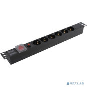 Exegate EX280830RUS Блок розеток ExeGate ServerPro PDU-19H605 Al-6S-C14-SW-O, 19&quot;,1U,алюм, 6Schuko, С14, защ перегр 