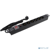 Exegate EX280831RUS Блок розеток ExeGate ServerPro PDU-19H606 Al-6S-EU2-SW-O, 19&quot;,1U,алюм, 6Sch, евровилка,2м,защ перегр 