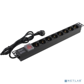 Exegate EX280841RUS Блок розеток ExeGate ServerPro PDU-19H802 Al-8S-EU1.8-SW, 19&quot;,1U,алюм, 8Schuko, евровилка, 1.8м 