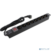 Exegate EX280844RUS Блок розеток ExeGate ServerPro PDU-19H805 Al-8S-EU3-SW, 19&quot;,1U,алюм, 8Schuko, евровилка, 3м 