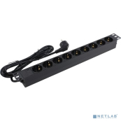 Exegate EX280850RUS Блок розеток ExeGate ServerPro PDU-19H904 Al-9S-EU2.5, 19&quot;,1U,алюм, 9Schuko, евровилка, 2.5м 