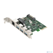 Exegate EX283714RUS Контроллер сетевой EXE-361 PCI-E 2.0, 3*USB3.0 ext + LAN UTP 1000Mbps, раз.доп.пит.OEM) 