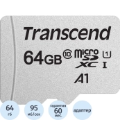 Micro SecureDigital 64Gb Transcend Class 10 TS64GUSD300S-A {MicroSDXC Class 10 UHS-I, SD adapter} 