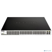 D-Link DGS-1210-52MPP/ME/B1A PROJ Управляемый коммутатор 2 уровня с 48 портами 10/100/1000Base-T и 4 портами 1000Base-X SFP (48 портов с поддержкой PoE 802.3af/802.3at (30 Вт), PoE-бюджет 740 Вт)
