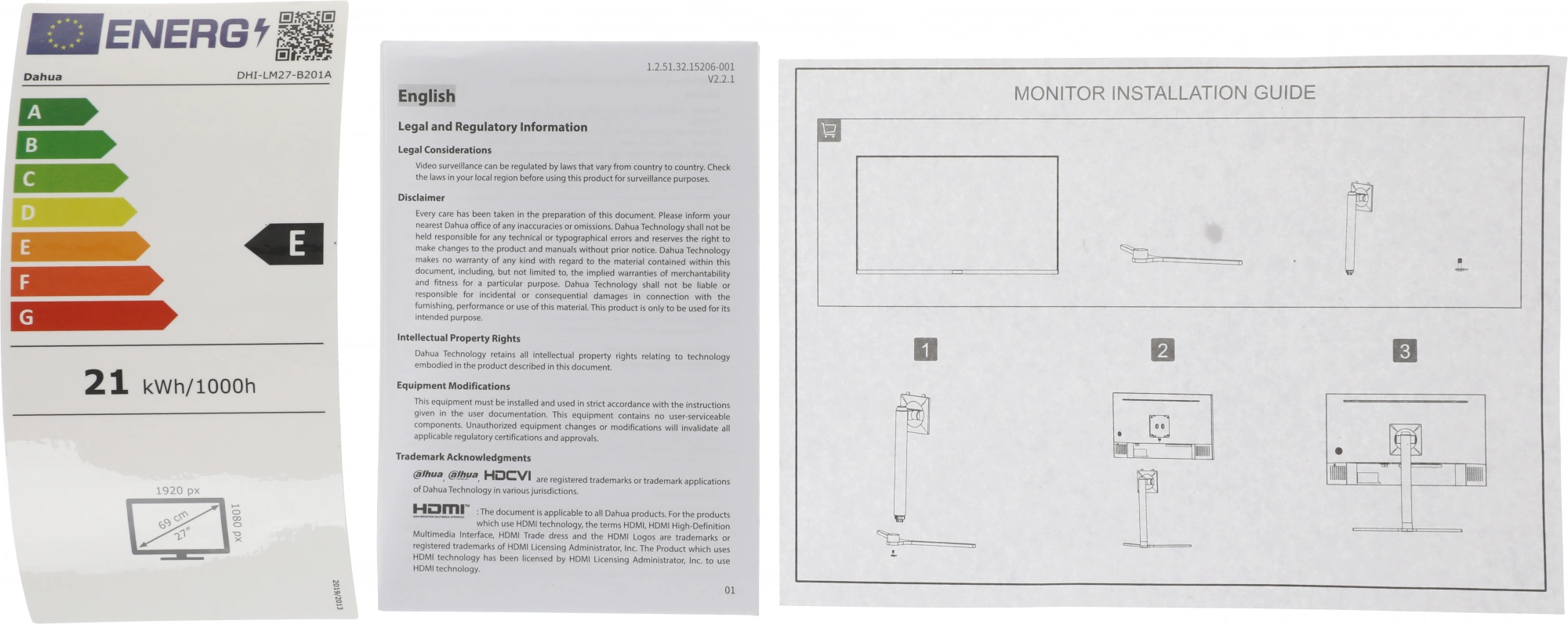 Dahua DHI-LM27-B201A 27"(16:9) FullHD монитор IPS. LED подсветка, 920x1080, 250 кд/м2, 1000:1, 178°/178°, 5 мс, 100Гц, Цвет: 16.7Млн (8 бит), VESA: 100x100 м. VGAx1, HDMIx1, DPx1