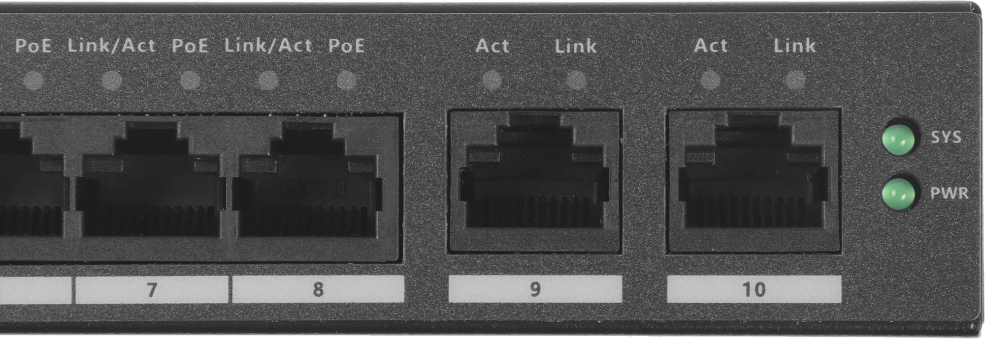 DAHUA DH-CS4010-8GT-110 8-портовый гигабитный PoE коммутатор управляемый  8 RJ45 10/100/1000Мбит/с (PoE/PoE+/Hi-PoE), 2 RJ45 10/100/1000Мбит/с (uplink) до 60Вт