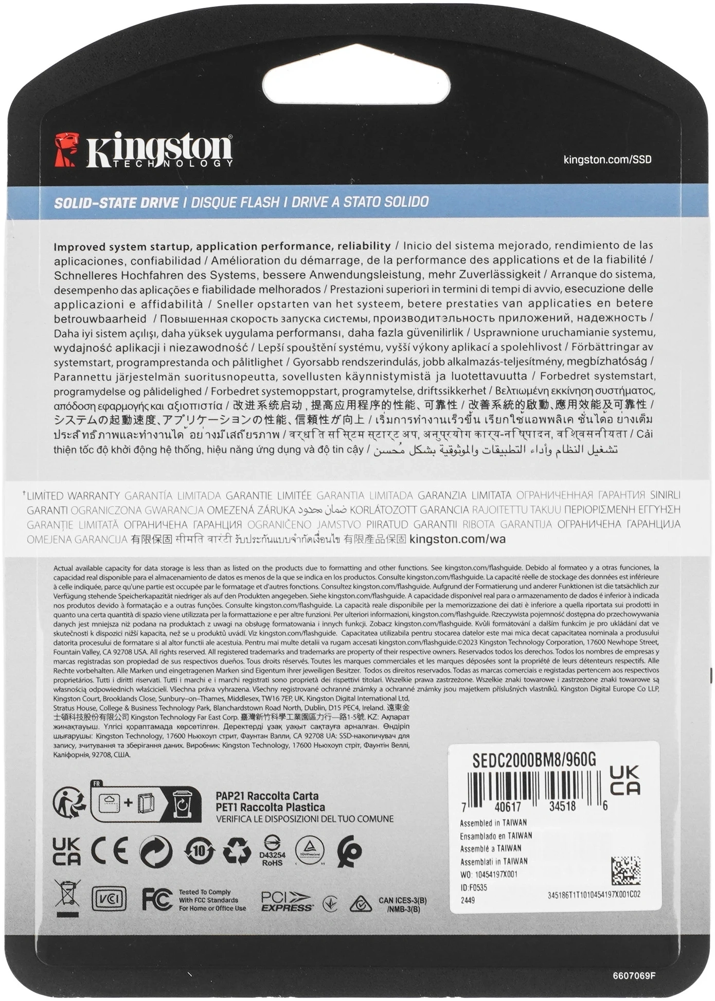 Накопитель SSD Kingston PCIe 4.0 x4 960GB SEDC2000BM8/960G DC2000B M.2 2280 0.4 DWPD