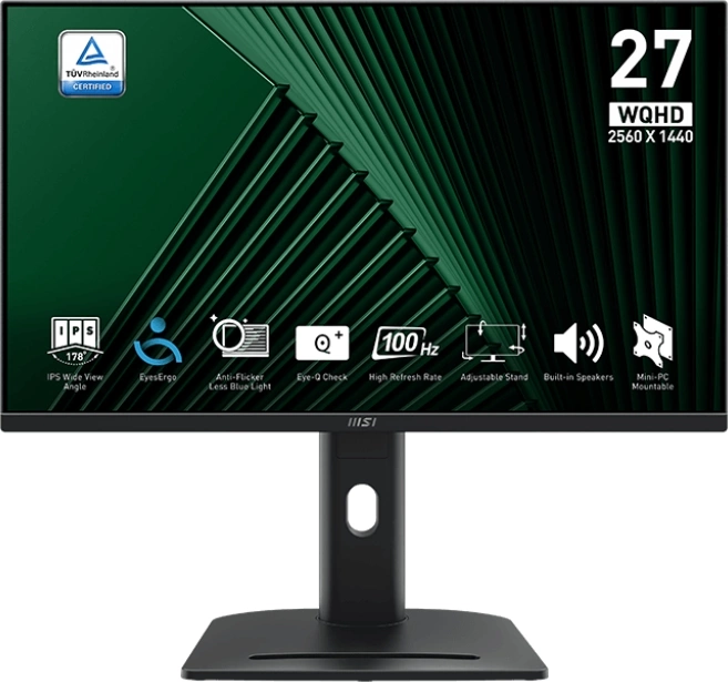 MSI PRO 27" MP275QPG {IPS 2560x1440 100Hz 4ms 300cd 2xHDMI DisplayPort Speakers HAS Pivot VESA} [9S6-3PC39M-069]